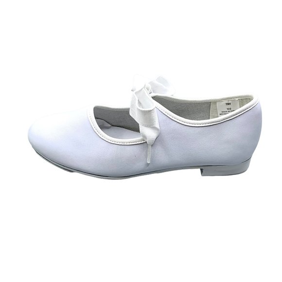 Little Girls Bow Tie White Tap Shoes Tyette Size 13.5 Recital Dance Class - Picture 5 of 8
